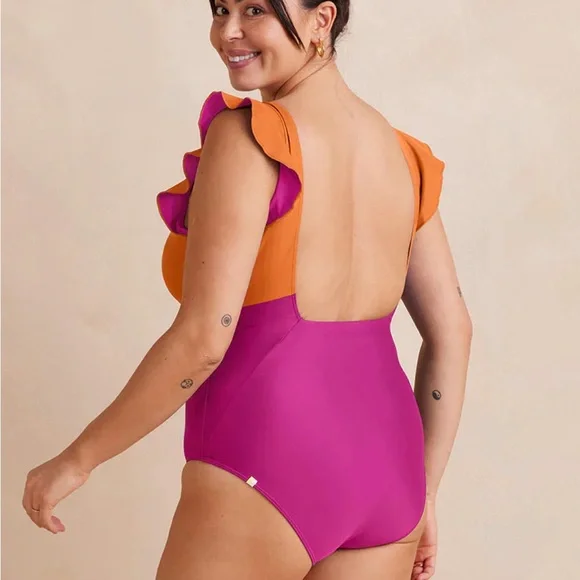 Summersalt The Ruffle Backflip one piece swimsuit hibiscus tangerine Size 20 - Picture 2 of 9